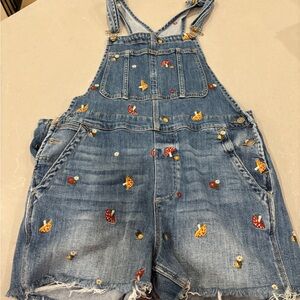 DRIFTWOOD Blue Denim Overalls with Colorful Embroidery
